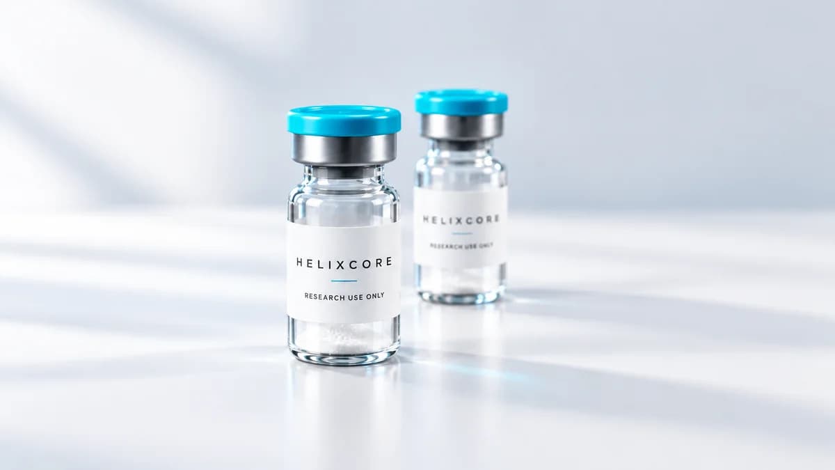Illustration: Two labelled research vials illustrating the distinction between purity and peptide content.